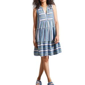 Tribal Blue and White Sleeveless V-Neck Sundress Size P/S